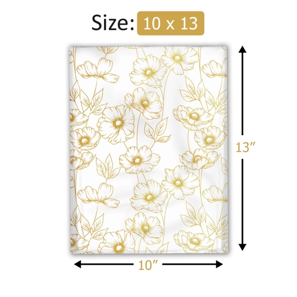 ⭐️ 20 GOLD & white flower Poly Mailers 10 x 13 in - Picture 2 of 5